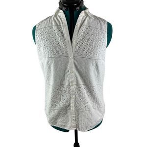 🛍 Talbots white cotton lace sleeveless button up blouse